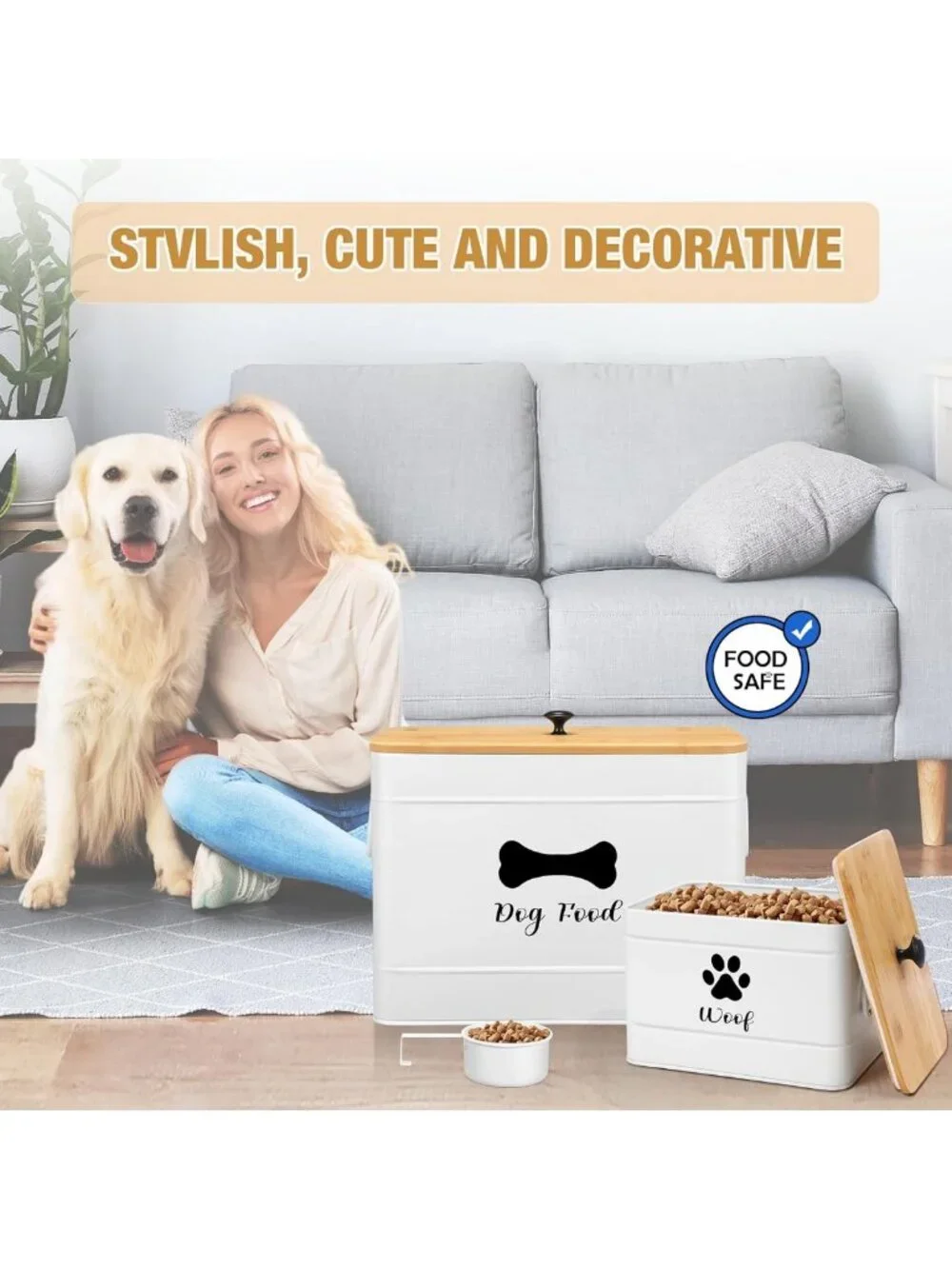 Extra Large Airtight Dog Food Storage Containers Set of 2 with Bamboo Lids